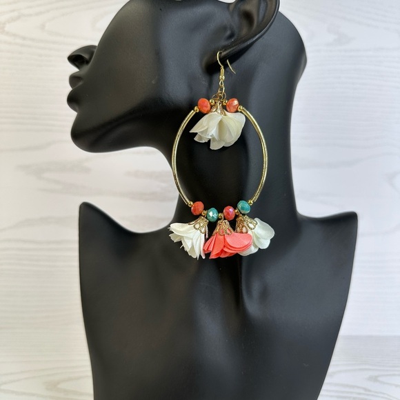 NEW handmade Elegant Multicolor Tassel Hoop Earrings 14k gold platted